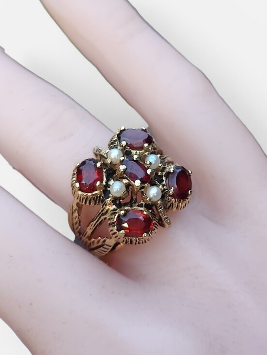Antique Jewelry - Antique 14 Karat Gold Garnet And Pearl Ring